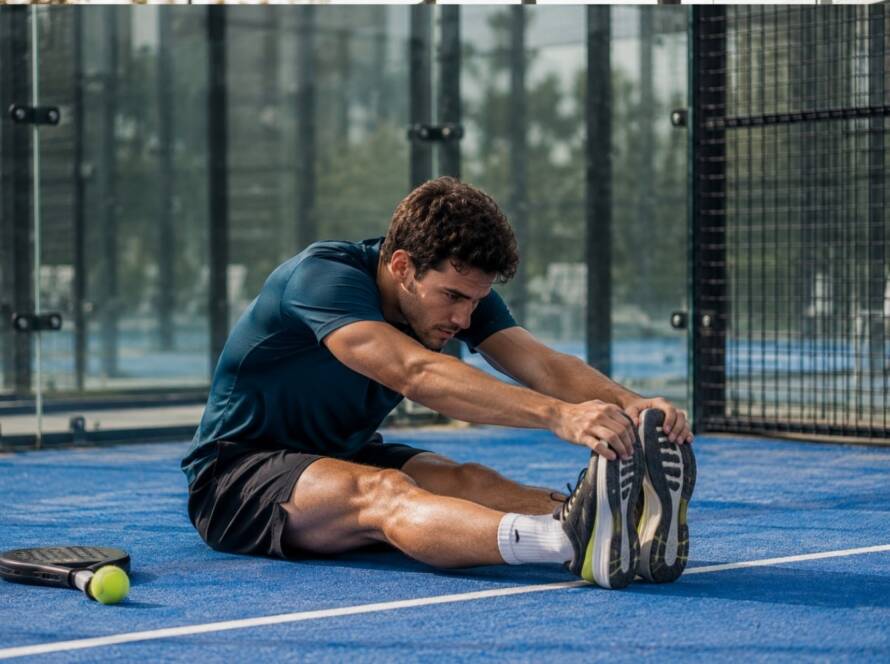 ragazzo fa stretching post partita padel